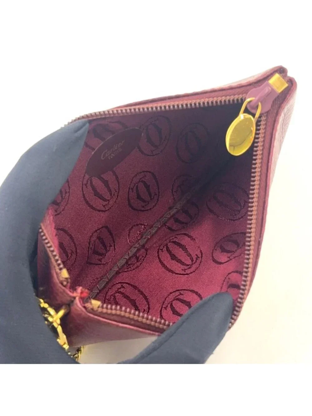 Cartier Must Oval Logo Chain Mini Pouch Leather Bordeaux Gold